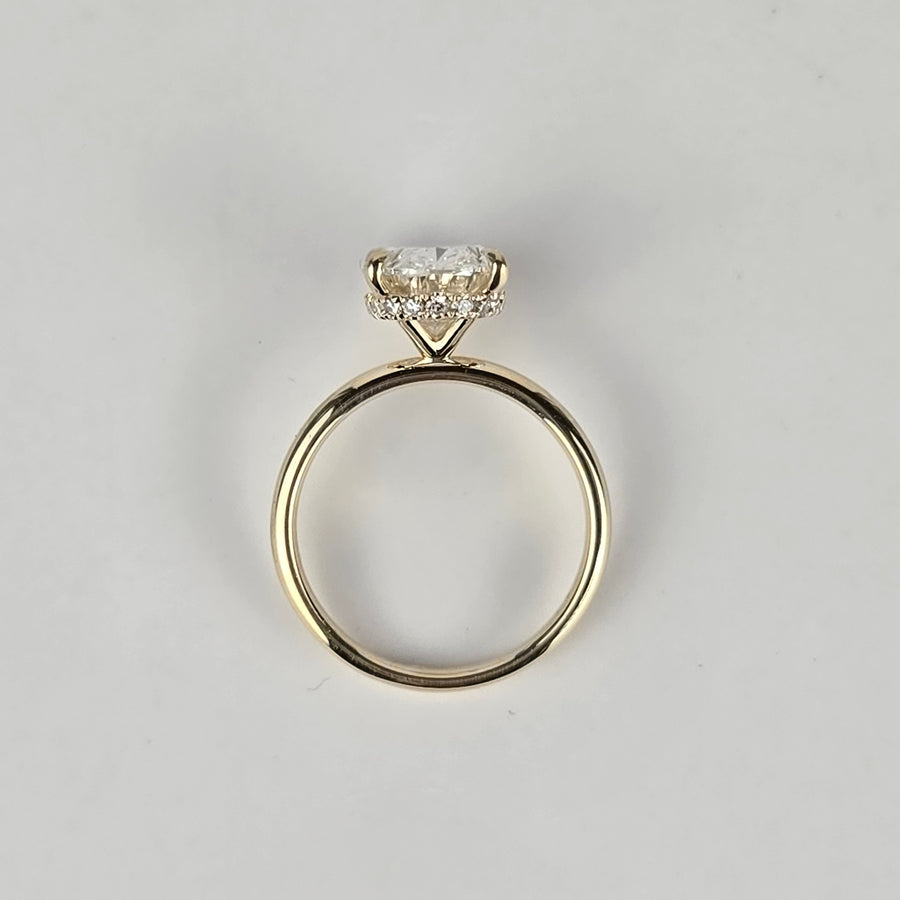 Solid 14k Gold 2.5ct F VS1 Oval Lab Diamond Ring with Lab Diamond Hidden Halo