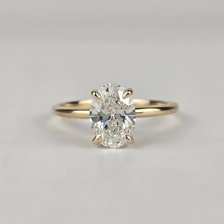 Solid 14k Gold 1.7ct F VS1 Oval Lab Diamond Ring with Lab Diamond Hidden Halo (OV856)