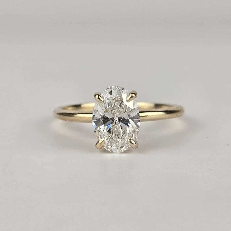 Solid 14k Gold 1.7ct F VS1 Oval Lab Diamond Ring with Lab Diamond Hidden Halo