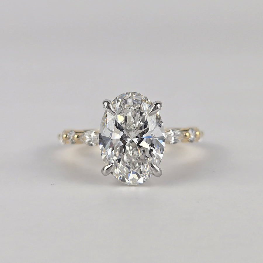 Solid 18k White and Yellow Gold 3ct F VS1 Lab Oval Diamond Ring with Side and Hidden Halo Lab Diamond(OV833)