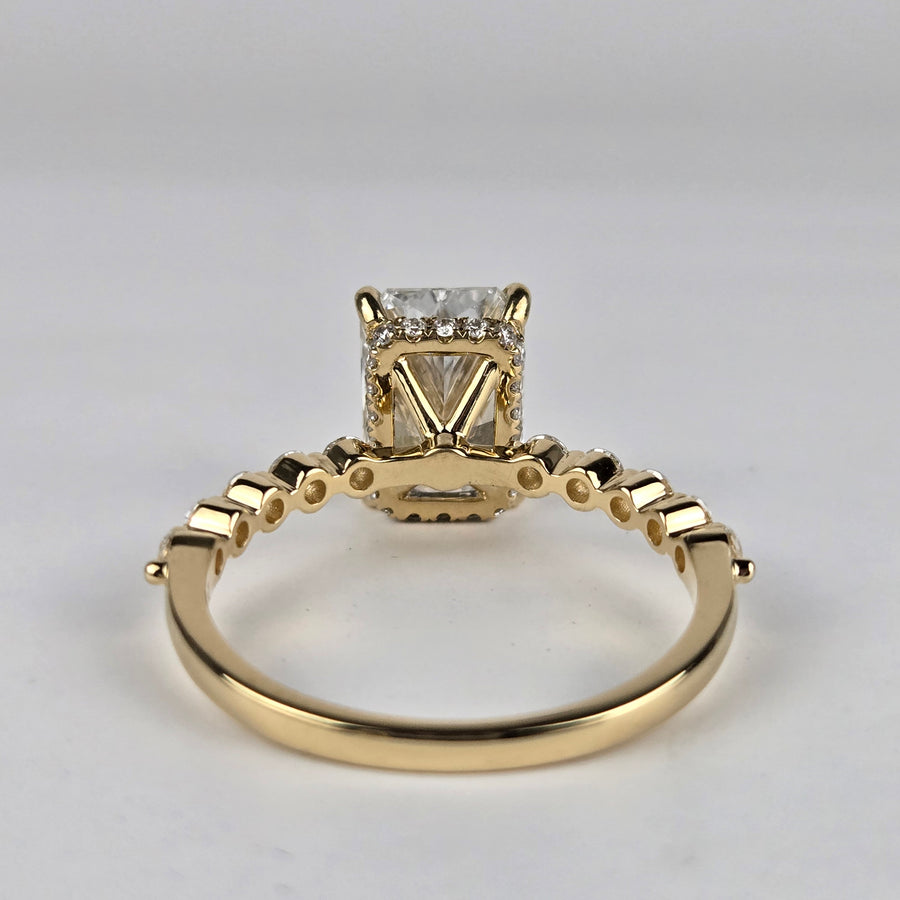 Solid 14k Gold 2.5ct D VVS1 Lab Diamond Radiant Ring with Lab Diamond Side and Hidden Halo(RD841)
