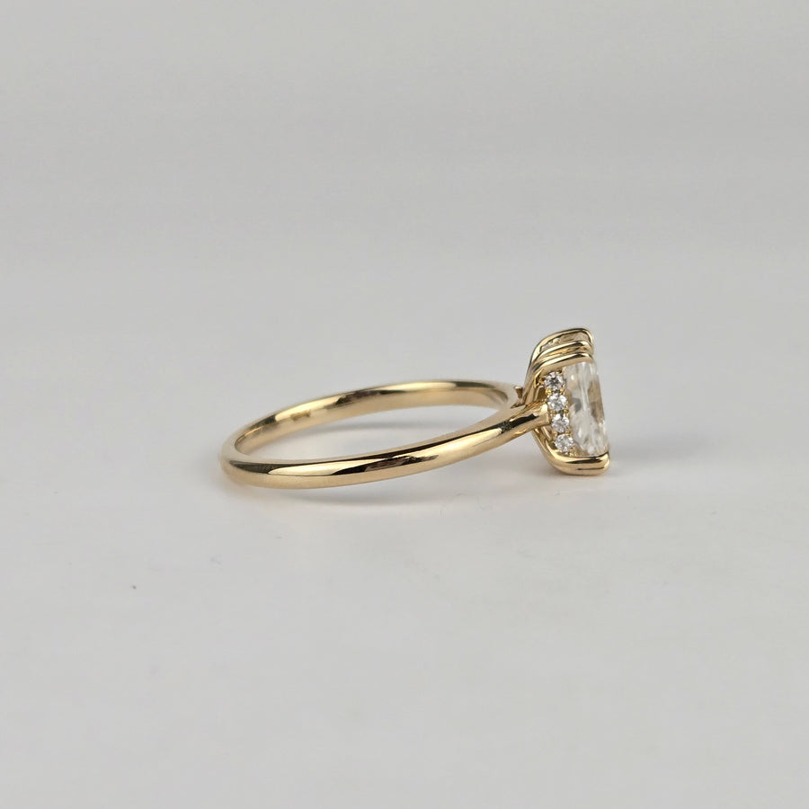 Solid 14k Gold 1.5ct (5×8mm) D VVS1 Radiant Moissanite Ring with Moissanite Hidden Halo