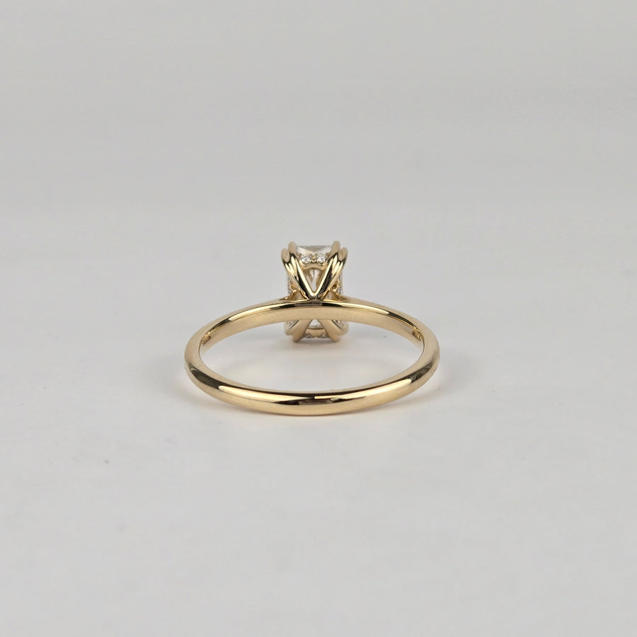 Solid 14k Gold 1.5ct (5×8mm) D VVS1 Radiant Moissanite Ring with Moissanite Hidden Halo