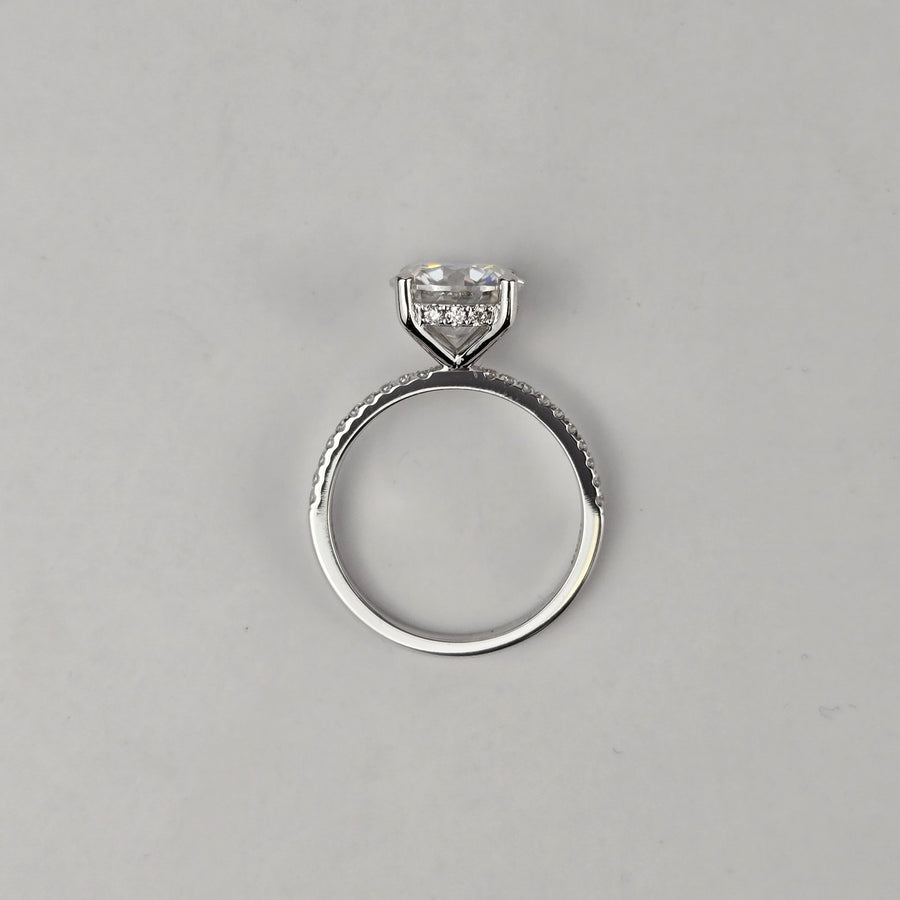 Solid 14k Gold 2.5ct (8.5mm) D VVS1 Round Moissanite Ring with Moissanite Side and Hidden Halo