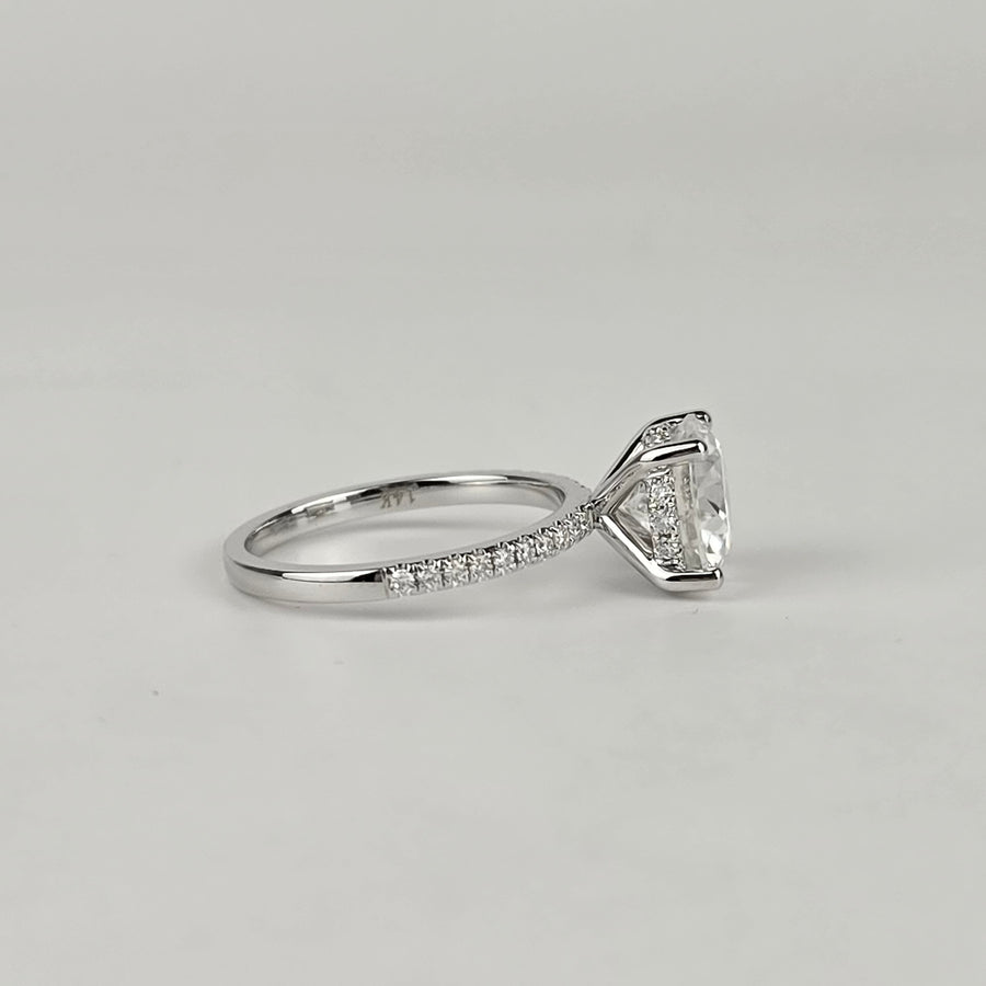 Solid 14k Gold 2.5ct (8.5mm) D VVS1 Round Moissanite Ring with Moissanite Side and Hidden Halo