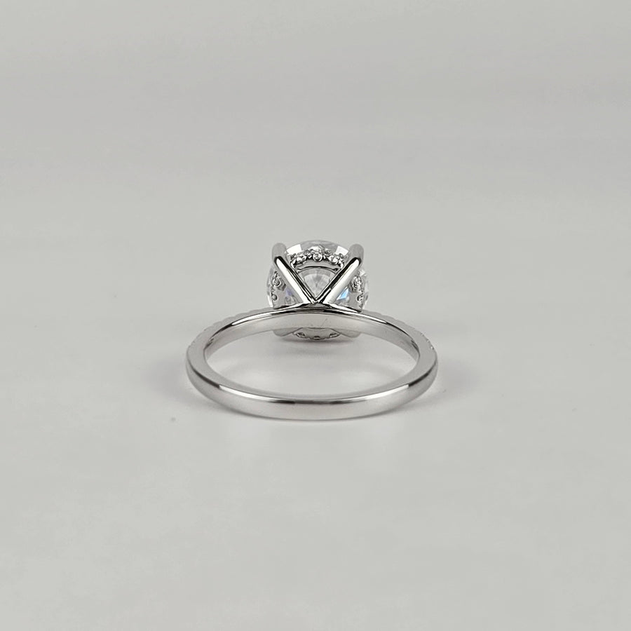 Solid 14k Gold 2.5ct (8.5mm) D VVS1 Round Moissanite Ring with Moissanite Side and Hidden Halo