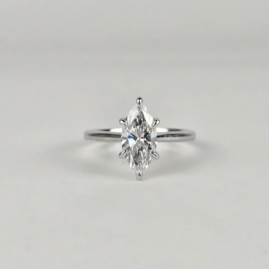 Solid 14k Gold 1ct E VS1 Lab Diamond Marquise Ring with Lab Diamond Hidden Halo, Cathedral Setting