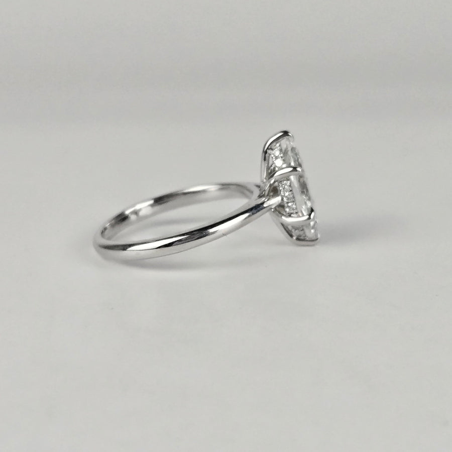 Solid 14k Gold 1ct E VS1 Lab Diamond Marquise Ring with Lab Diamond Hidden Halo, Cathedral Setting