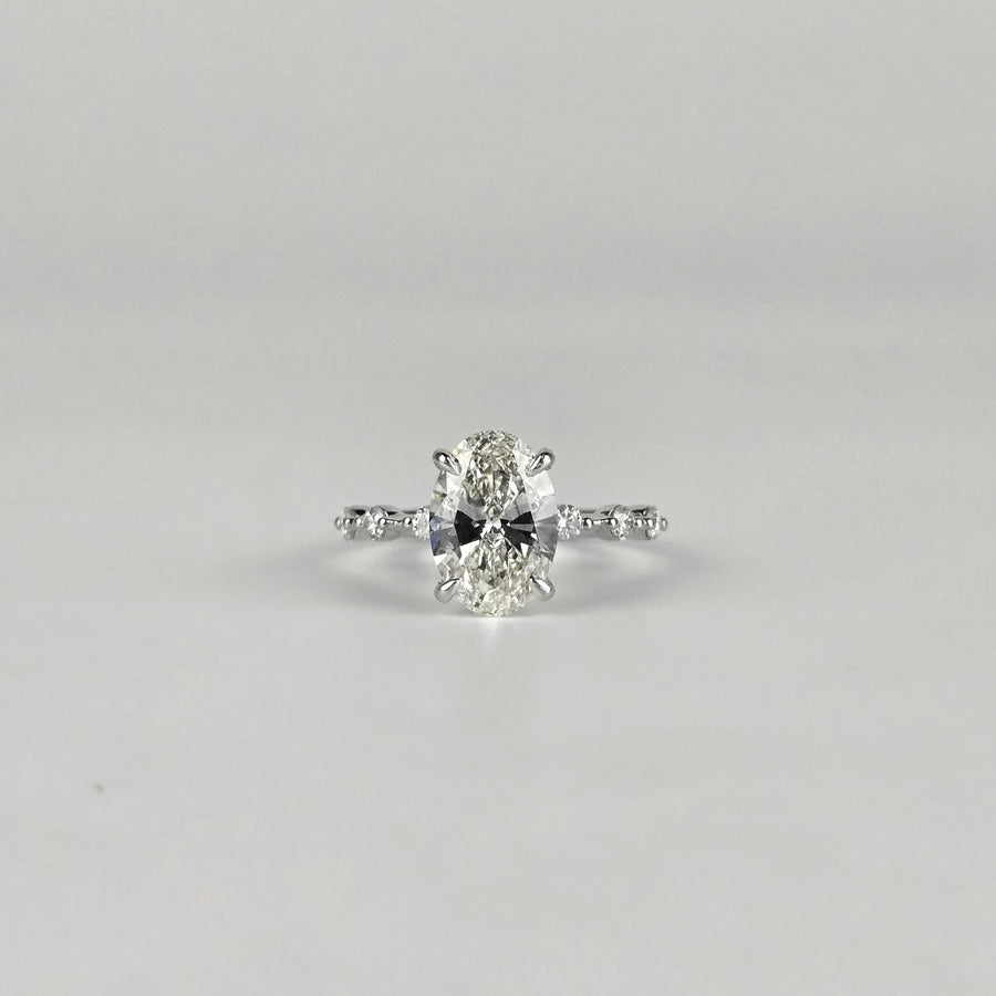 Solid 14k Gold 1.8ct G VS1 Lab Diamond Oval Ring with Lab Diamond Side and Hidden Halo(OV837)