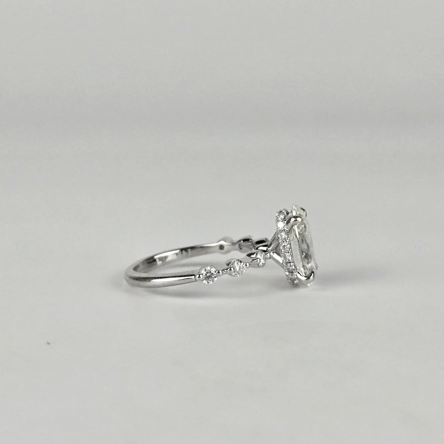 Solid 14k Gold 1.8ct G VS1 Lab Diamond Oval Ring with Lab Diamond Side and Hidden Halo(OV837)