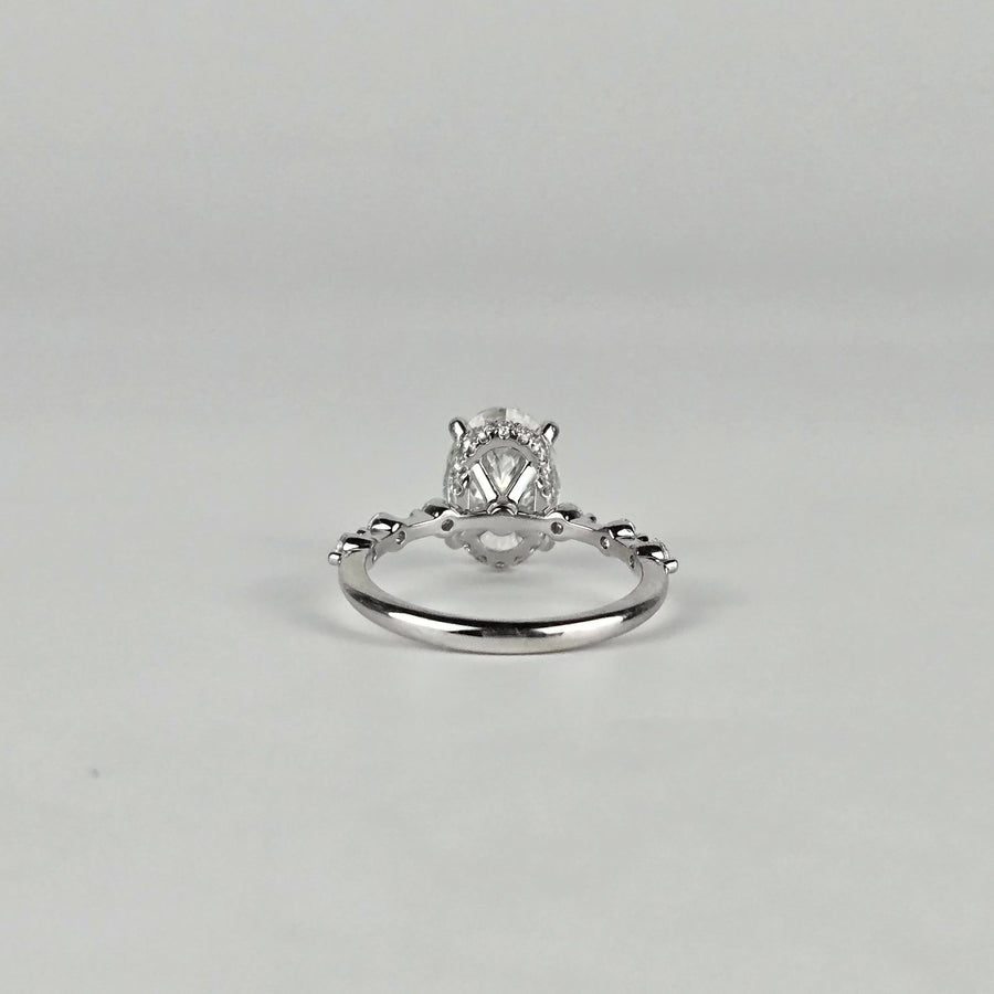 Solid 14k Gold 1.8ct G VS1 Lab Diamond Oval Ring with Lab Diamond Side and Hidden Halo(OV837)