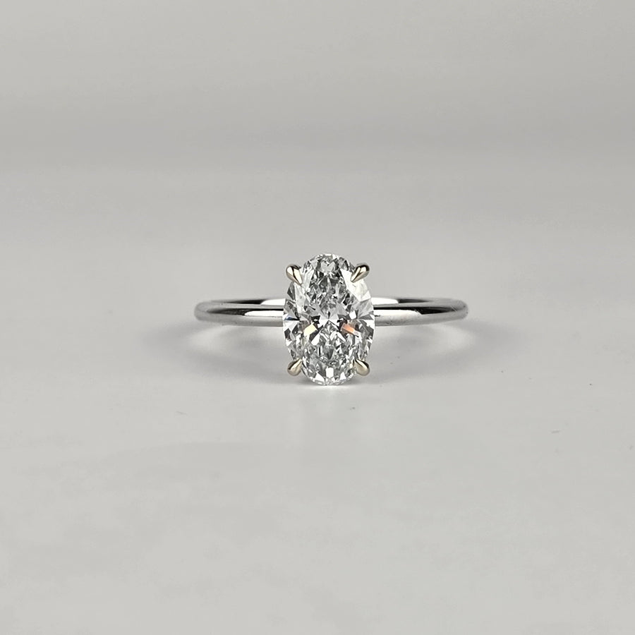 Solid 14k Gold 2ct E VS1 Oval Lab Diamond Ring with Lab Diamond Hidden Halo(OV854)
