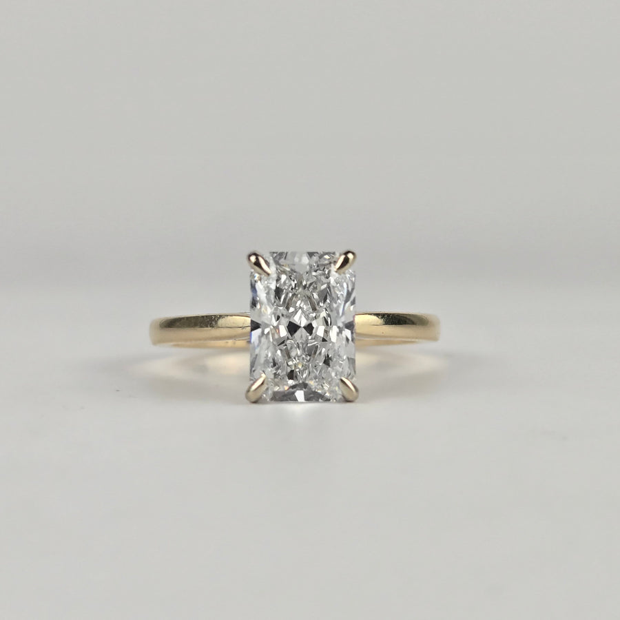 Solid 14k White and Yellow Gold 2.5ct F VS1 Radiant Lab Diamond Ring with Lab Diamond Hidden Halo 3352
