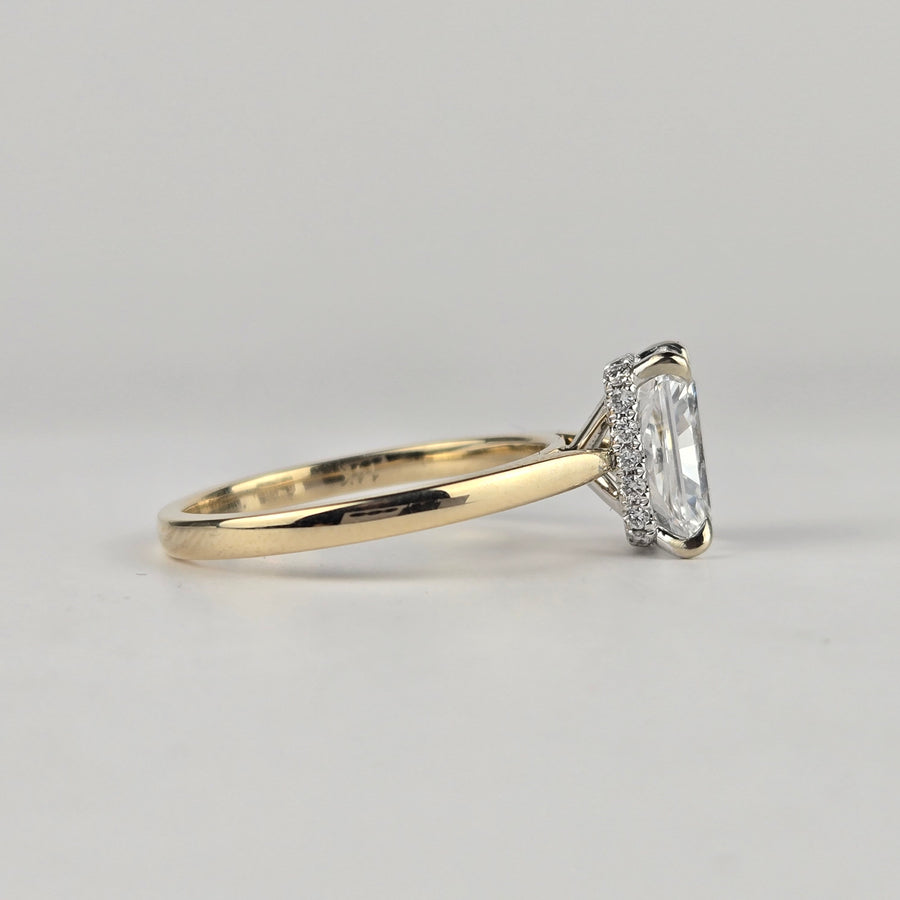 Solid 14k White and Yellow Gold 2.5ct F VS1 Radiant Lab Diamond Ring with Lab Diamond Hidden Halo 3352