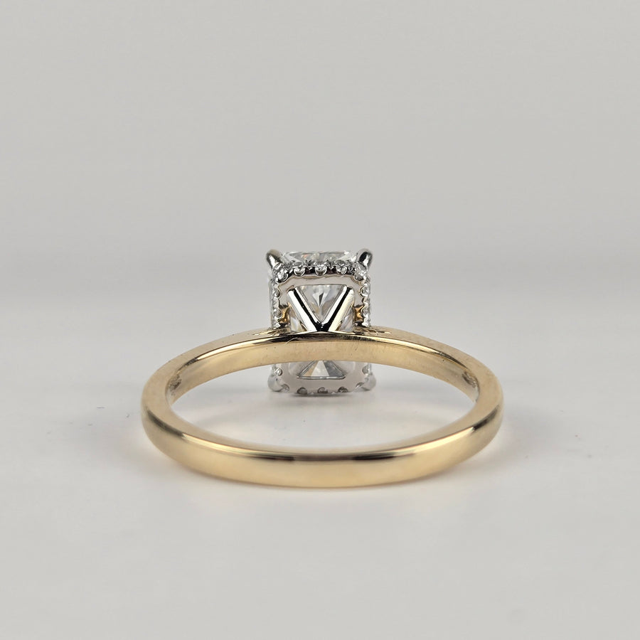 Solid 14k White and Yellow Gold 2.5ct F VS1 Radiant Lab Diamond Ring with Lab Diamond Hidden Halo 3352