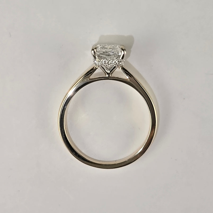 Solid 14k White and Yellow Gold 2.5ct F VS1 Radiant Lab Diamond Ring with Lab Diamond Hidden Halo 3352