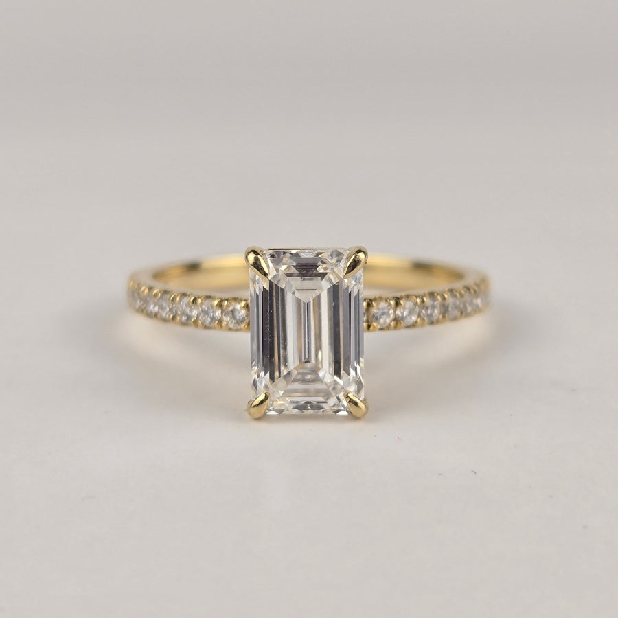 Solid 18k Gold 1.5ct F VS1 Lab Diamond Emerald Cut Ring with Lab Diamond Half Eternity Band
