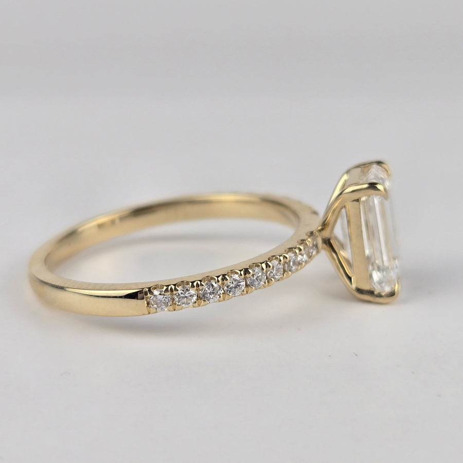 Solid 18k Gold 1.5ct F VS1 Lab Diamond Emerald Cut Ring with Lab Diamond Half Eternity Band