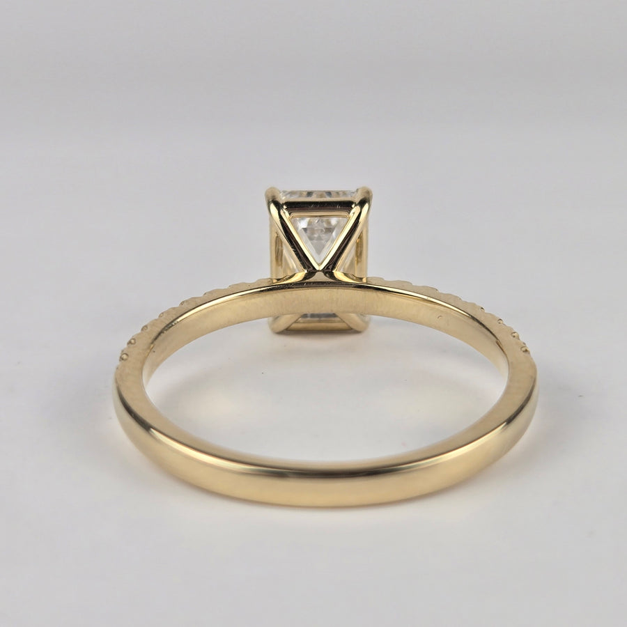 Solid 18k Gold 1.5ct F VS1 Lab Diamond Emerald Cut Ring with Lab Diamond Half Eternity Band