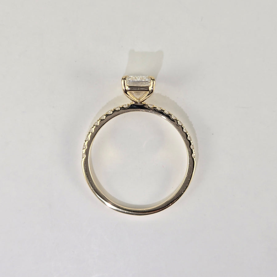 Solid 18k Gold 1.5ct F VS1 Lab Diamond Emerald Cut Ring with Lab Diamond Half Eternity Band