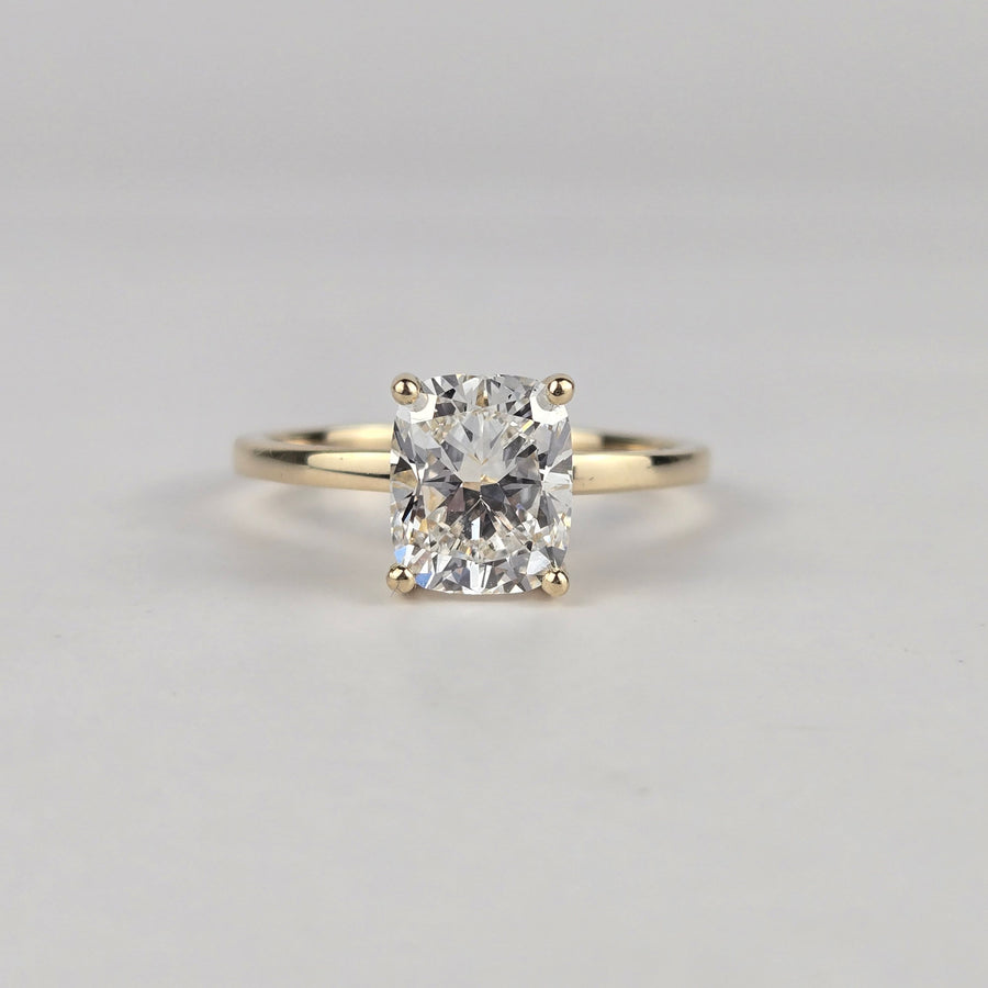 Solid 14k Gold 2ct E VVS2 Elongated Cushion Lab Diamond Ring with Lab Diamond Hidden Halo