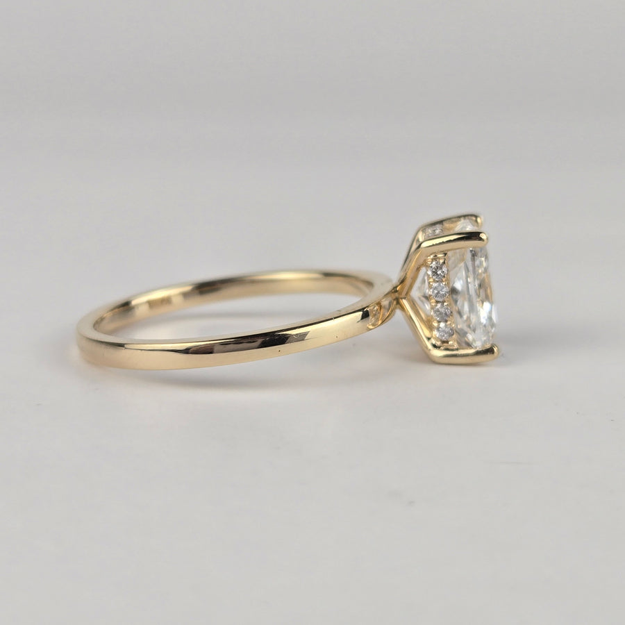 Solid 14k Gold 2ct E VVS2 Elongated Cushion Lab Diamond Ring with Lab Diamond Hidden Halo