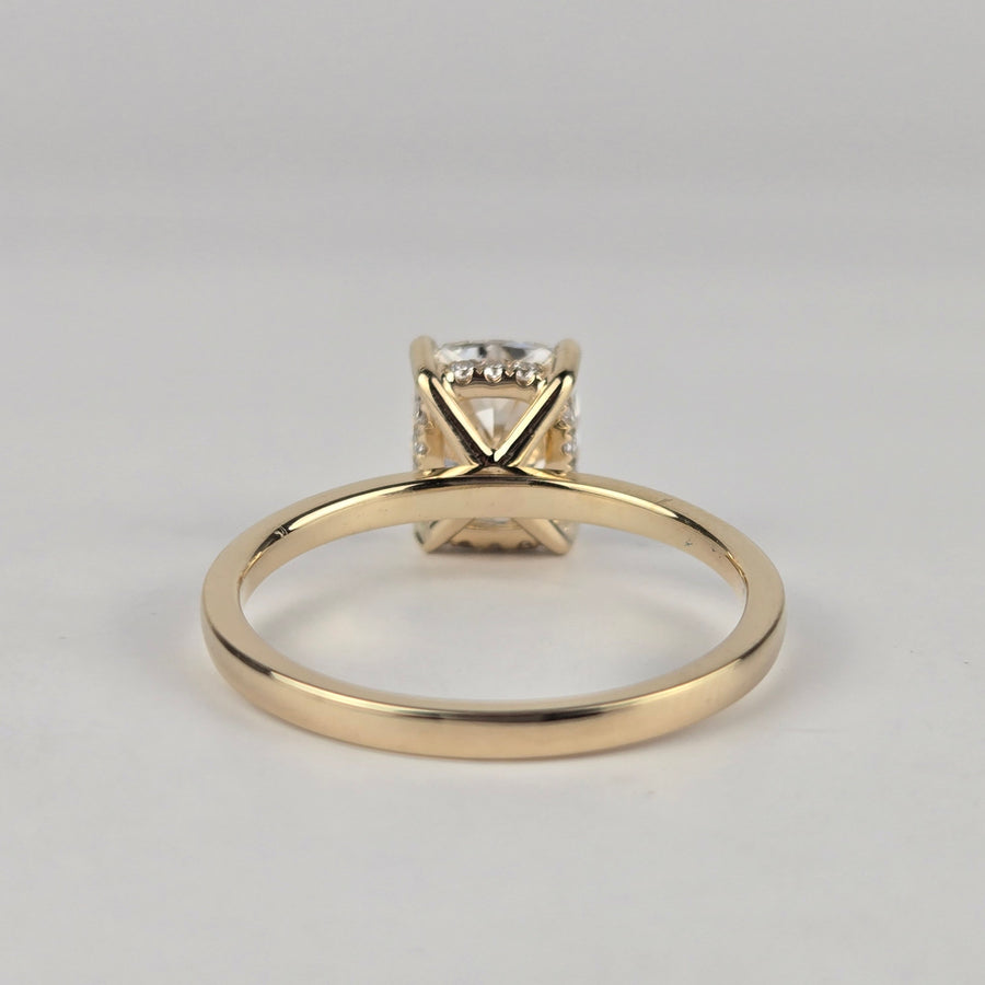 Solid 14k Gold 2ct E VVS2 Elongated Cushion Lab Diamond Ring with Lab Diamond Hidden Halo