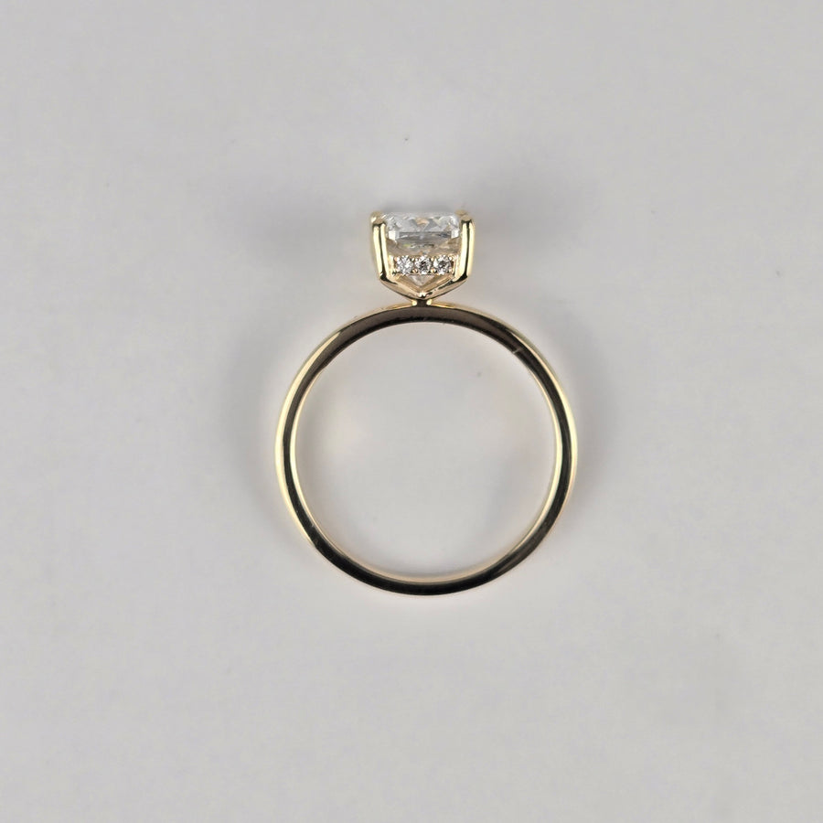 Solid 14k Gold 2ct E VVS2 Elongated Cushion Lab Diamond Ring with Lab Diamond Hidden Halo