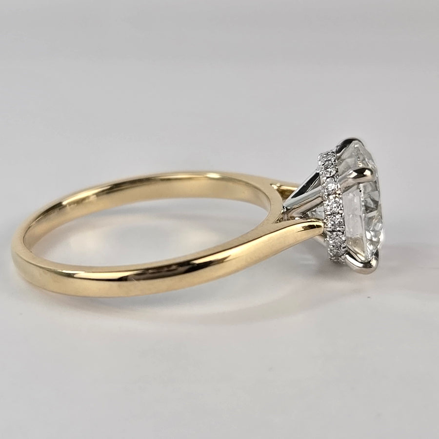 Solid 14k White and Yellow Gold 2.63ct (G VVS2) Lab Round Diamond Ring (2-tone)(RO803)