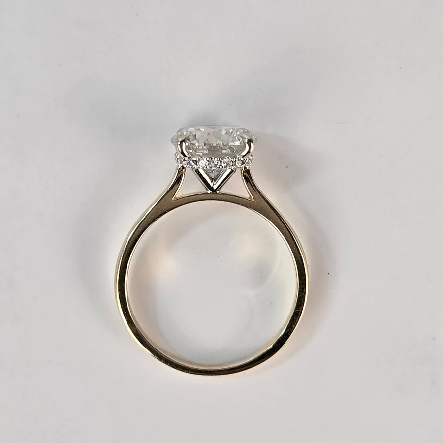 Solid 14k White and Yellow Gold 2.63ct (G VVS2) Lab Round Diamond Ring (2-tone)(RO803)