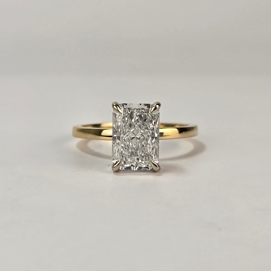 Platinum and 14k Yellow Gold 2.5ct E VS1 Lab Radiant Diamond Ring(RD811)