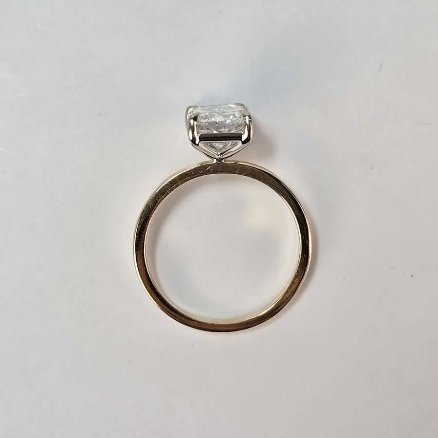 Solid 14k White and Yellow Gold 1.5ct F VS1 Lab Radiant Diamond Ring(RD826)