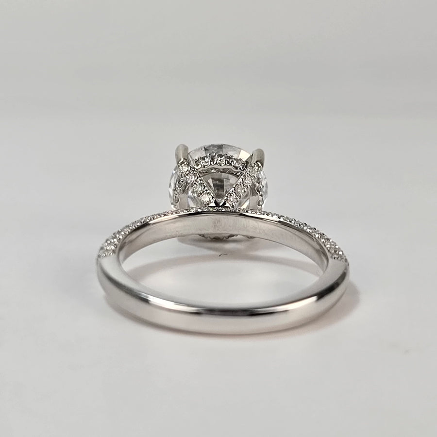Solid 14k Gold 2.5ct D VVS2 Lab Diamond Round Ring with Lab Diamond 3D Side Stones, Hidden Halo & Half Eternity