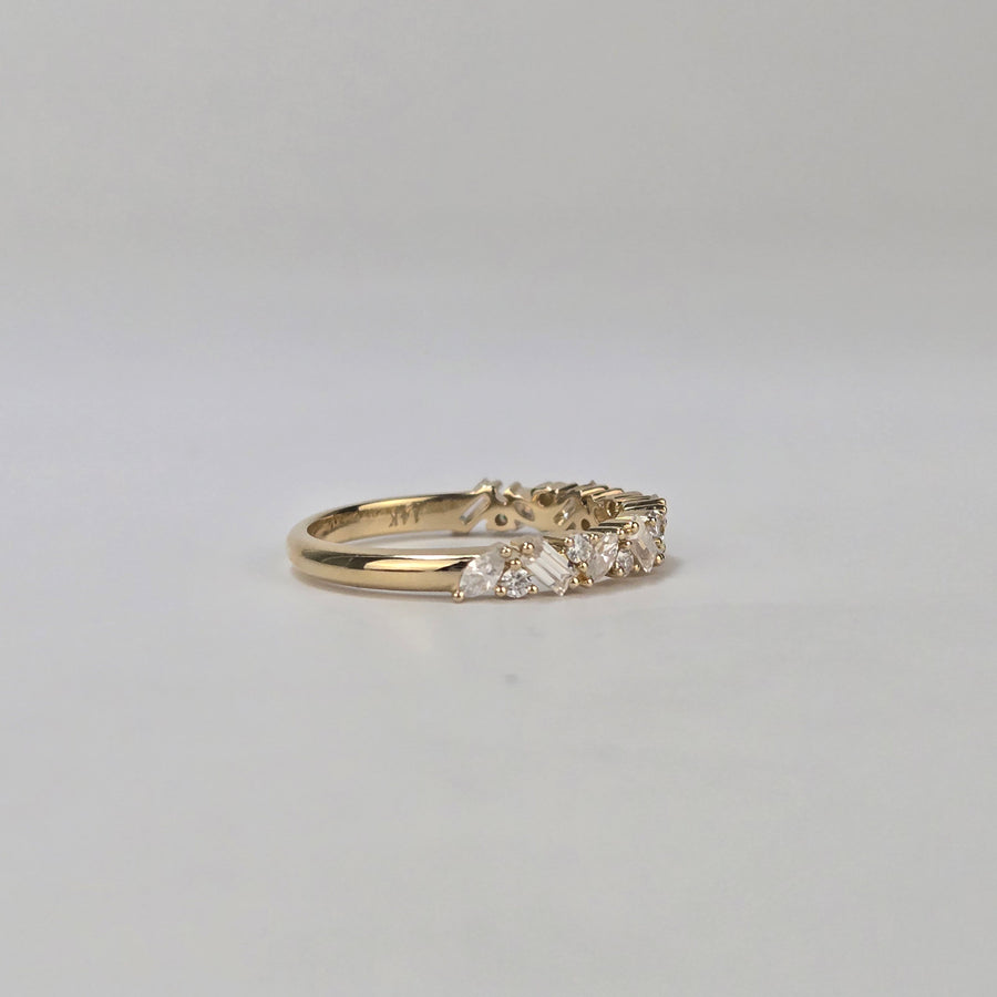 Solid 14k Gold Marquise/Round/Emerald Moissanite Alternating Band
