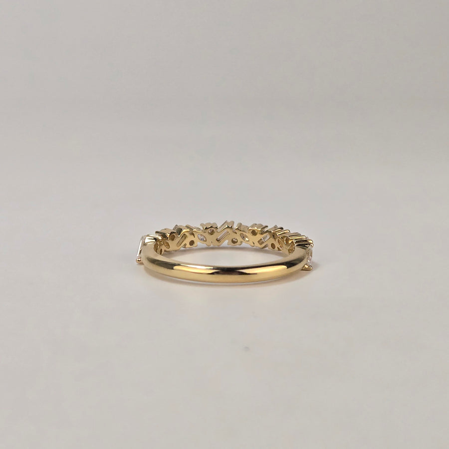 Solid 14k Gold Marquise/Round/Emerald Moissanite Alternating Band
