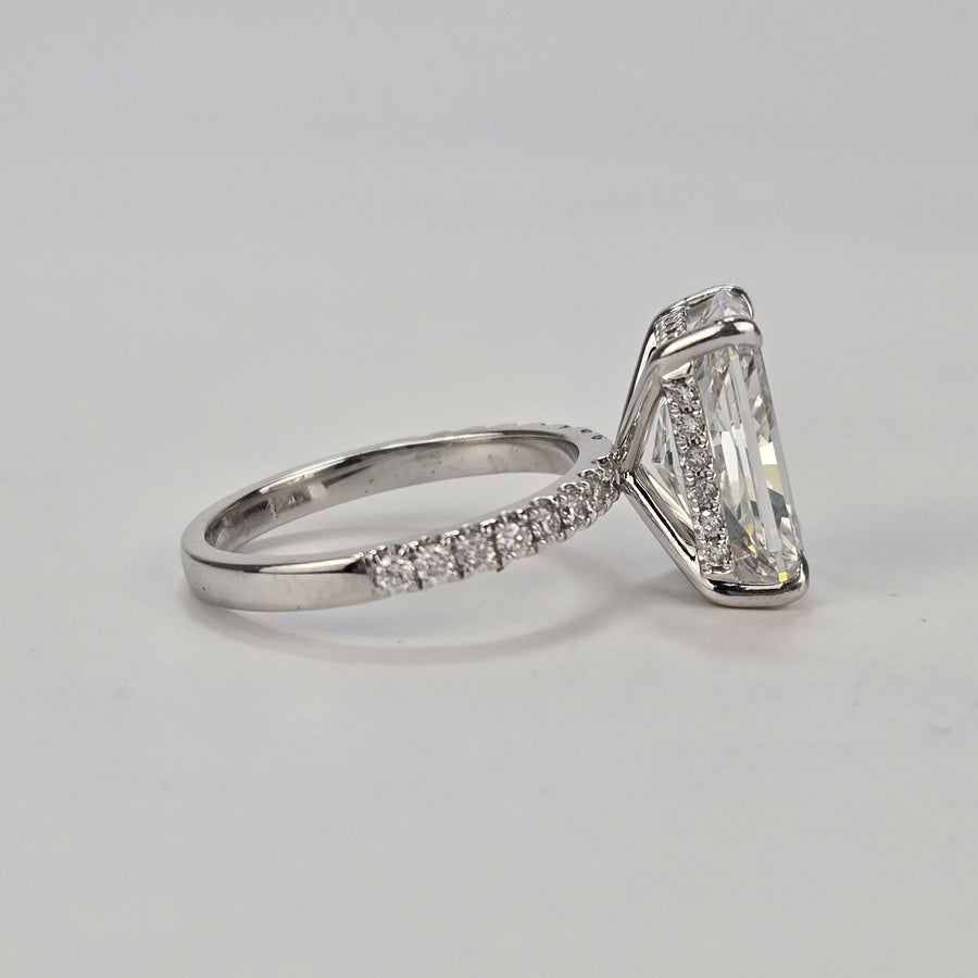 Solid 14k Gold 4ct F VS2 Lab Radiant Diamond Ring with Side and Hidden Halo Lab Diamond(RD809)