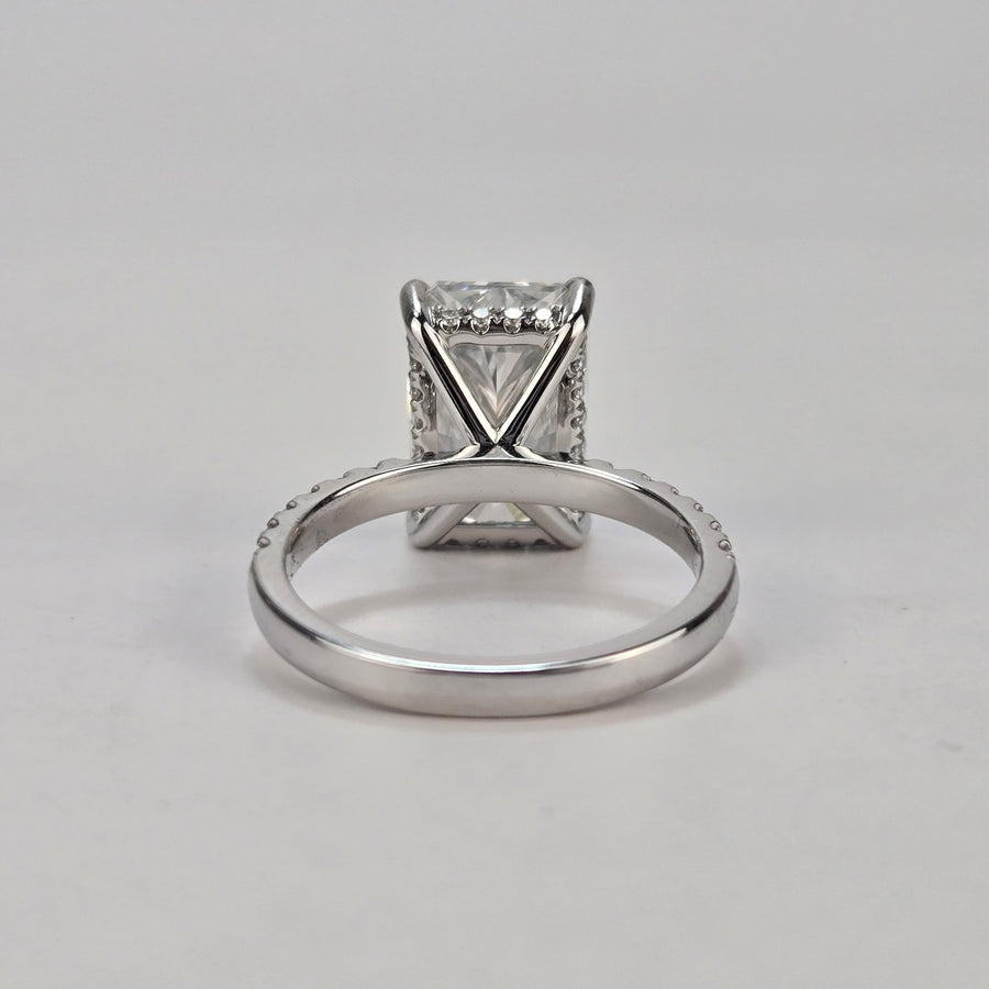Solid 14k Gold 4ct E VVS2 Lab Radiant Diamond Ring with Side and Hidden Halo Lab Diamond(RD812)