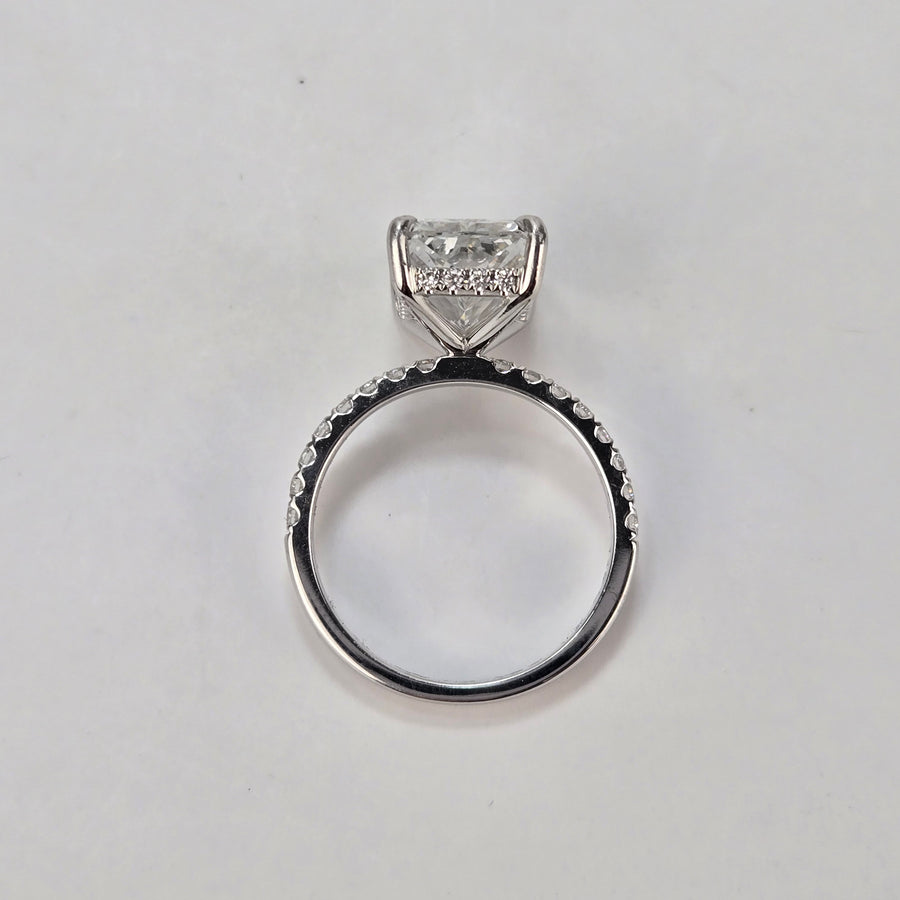 Solid 14k Gold 4ct F VS2 Lab Radiant Diamond Ring with Side and Hidden Halo Lab Diamond(RD809)