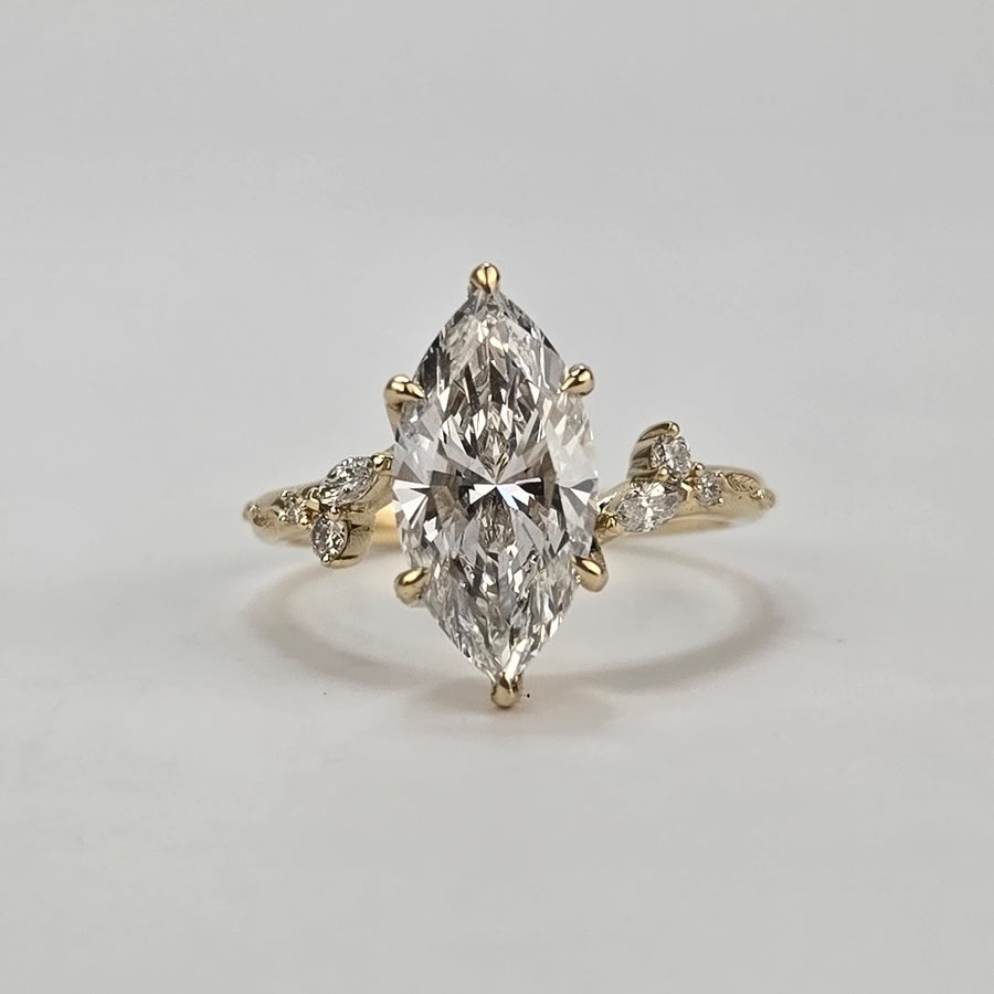 Solid 14k Gold 3ct D VVS2 Marquise Lab Diamond Ring with Lab Diamond Side Stone