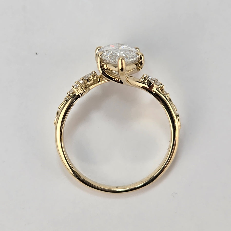 Solid 14k Gold 3ct D VVS2 Marquise Lab Diamond Ring with Lab Diamond Side Stone