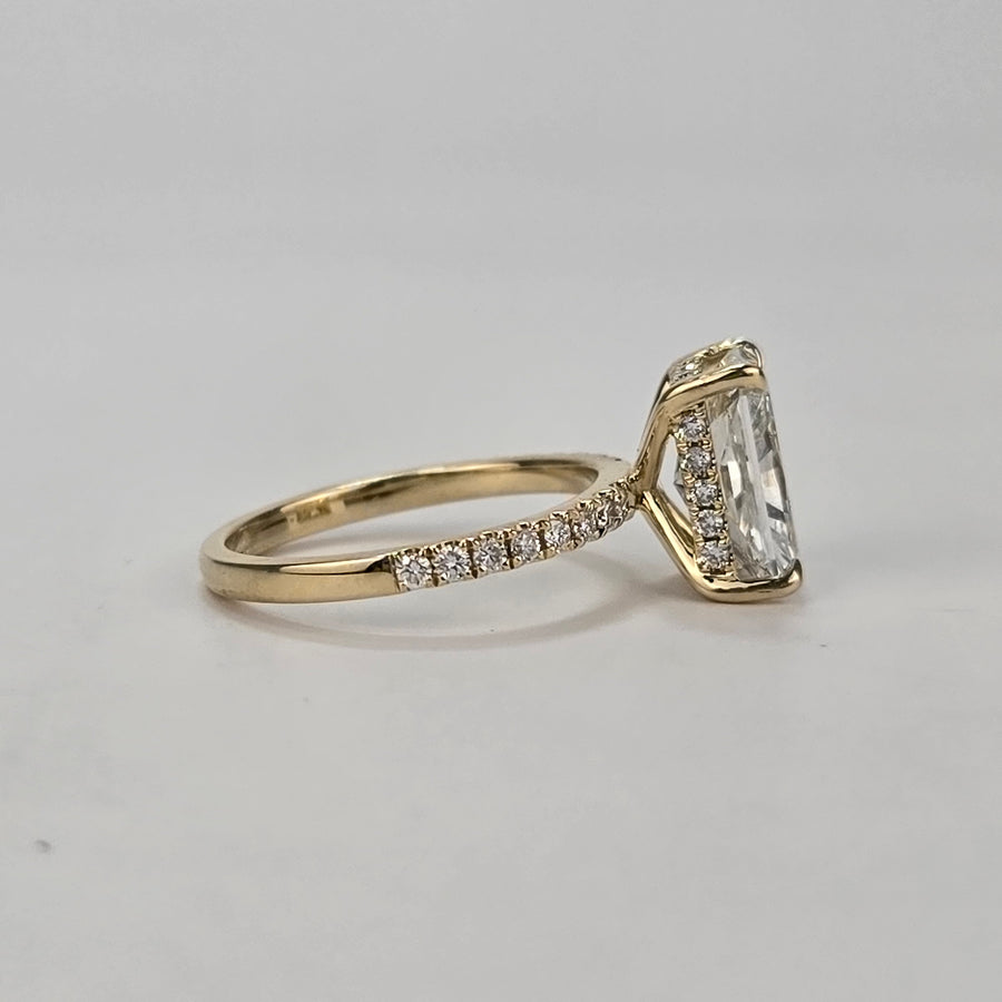 Solid 14k Gold 2.5ct E VVS2 Radiant Lab Diamond Ring with Lab Diamond Hidden Halo