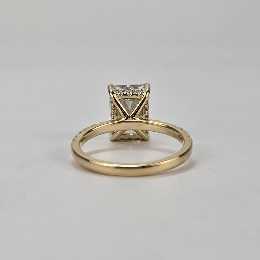 Solid 14k Gold 2.5ct E VVS2 Radiant Lab Diamond Ring with Lab Diamond Hidden Halo