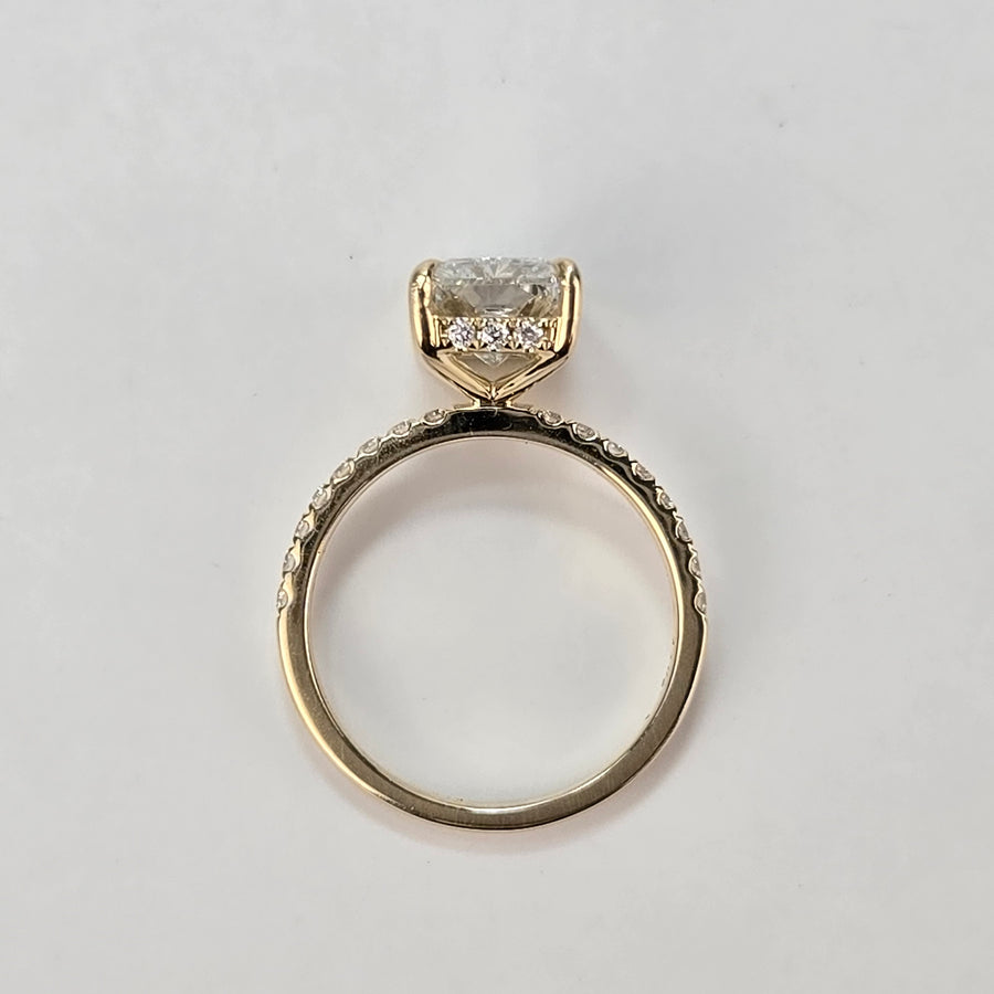 Solid 14k Gold 2.5ct E VVS2 Radiant Lab Diamond Ring with Lab Diamond Hidden Halo