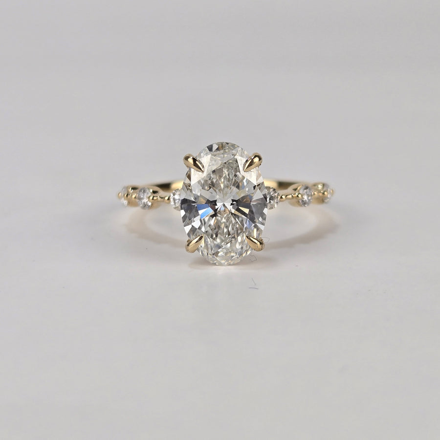 14k Gold 2ct F VS1 Lab Oval Diamond Ring with Side and Hidden Halo Lab Diamond(OV811)