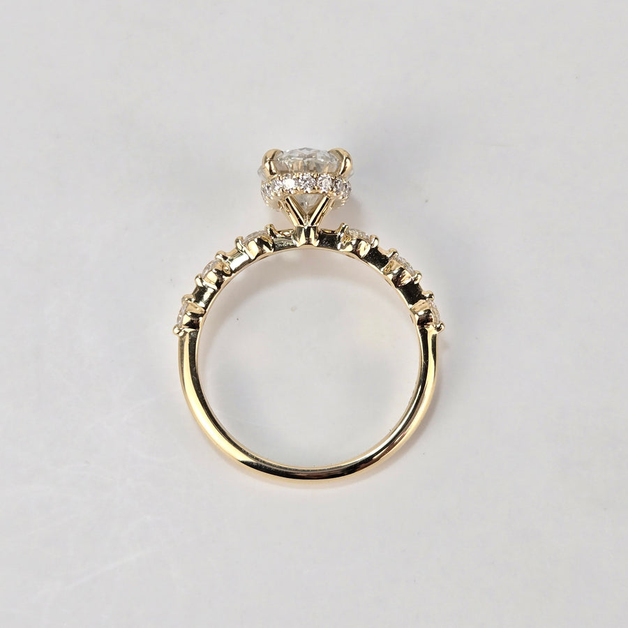 14k Gold 2ct F VS1 Lab Oval Diamond Ring with Side and Hidden Halo Lab Diamond(OV811)