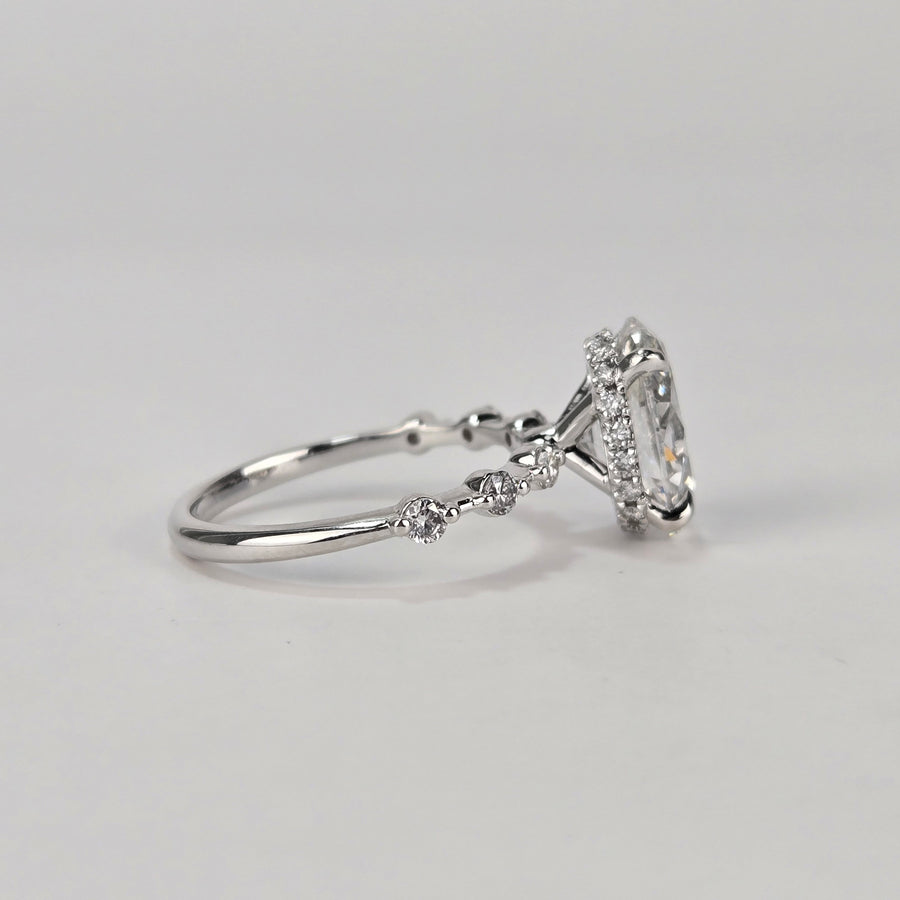 Solid 14k Gold 2.5ct F VS1 Lab Oval Diamond Ring with Side and Hidden Halo Lab Diamond(OV810)