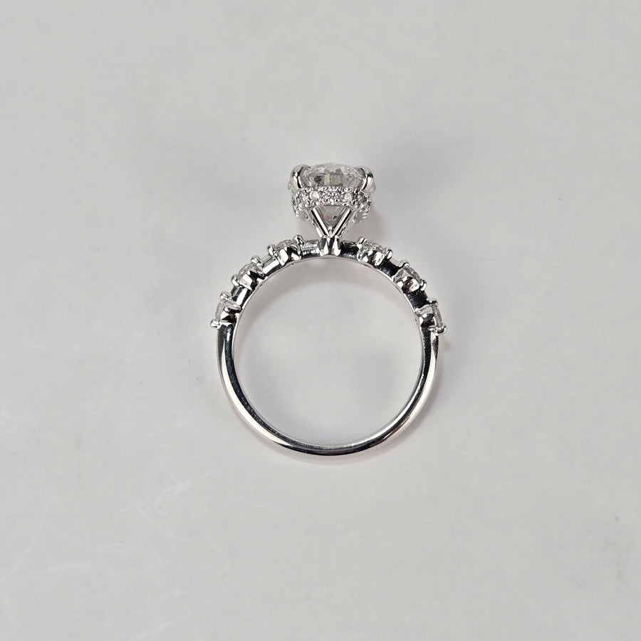 Solid 14k Gold 2.5ct F VS1 Lab Oval Diamond Ring with Side and Hidden Halo Lab Diamond(OV810)
