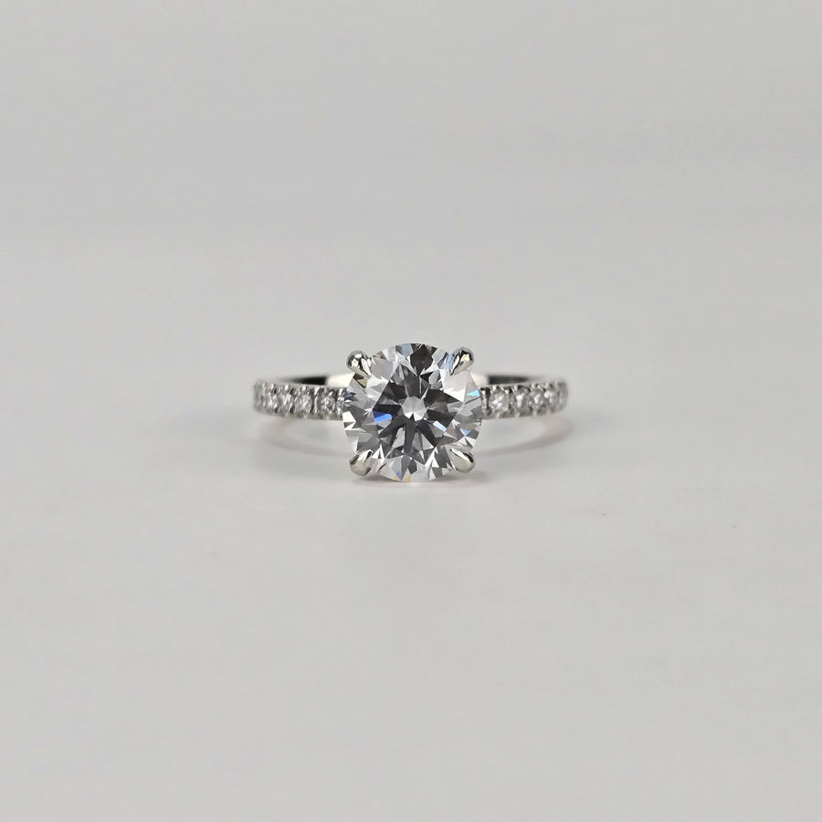 Platinum 1.7ct F VS1 Round Lab Diamond Ring with Lab Diamond Side, Prong and Hidden Halo Stones