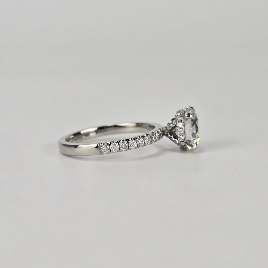 Platinum 1.7ct F VS1 Round Lab Diamond Ring with Lab Diamond Side, Prong and Hidden Halo Stones