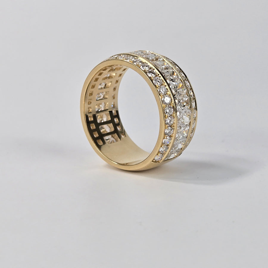 Solid 18k Gold 10.7mm Wide Round/Radiant Lab Diamond 3/4 Eternity Band